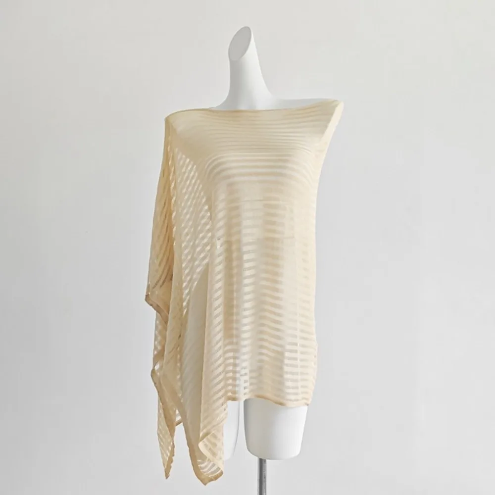 Sun-protective Clothing Stripe Patchwork Crochet Hollow Top Loose Transparent Bohemian Shawl Thin Irregular Beach Cloak Summer