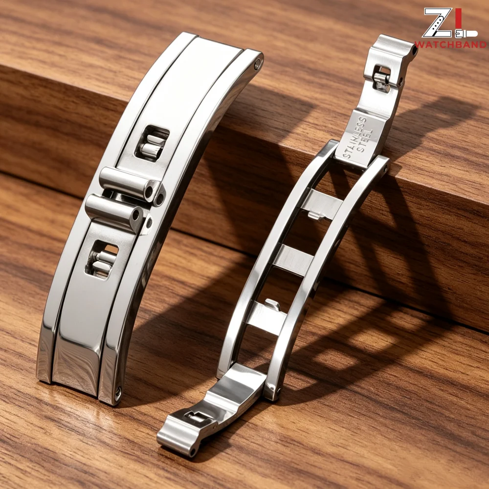 Stainless Steel Watch Buckle 3mm 4mm 5mm 6mm Watchband Buckle Double Pull Folding Butterfly Clasps Connection Watch Accessories