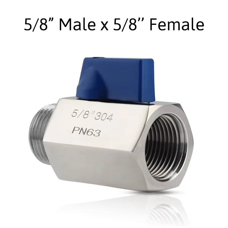 Mini Ball Valve,G 5/8 inch 304 Stainless Steel Water Flow Control Male x Female BSP Threaded Shut-Off Drain Valves For Homebrew