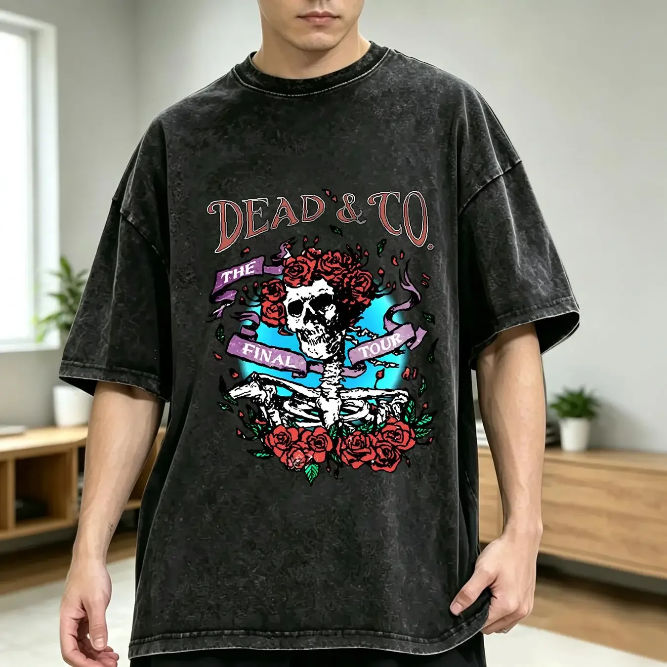 washed T Shirt Dead Co Final Tour 2023 Men M Grateful Cover Band long or short sleeves vintage Washed homme Stretched