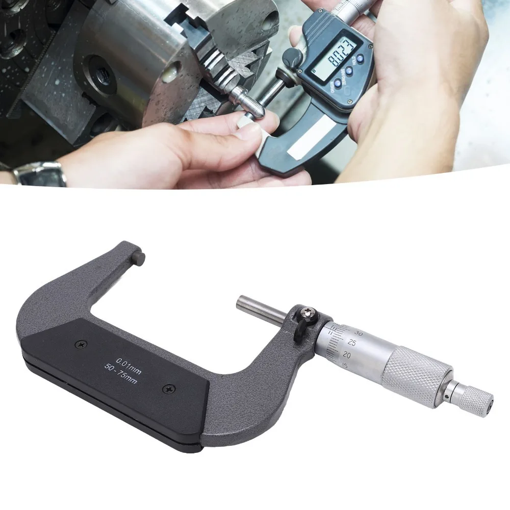 50-75/0.01mm Range Outside Micrometer Carbide Measuring Faces Ratchet Stop Thimble Thickness Gauge Accuracy 0.0001 Inch