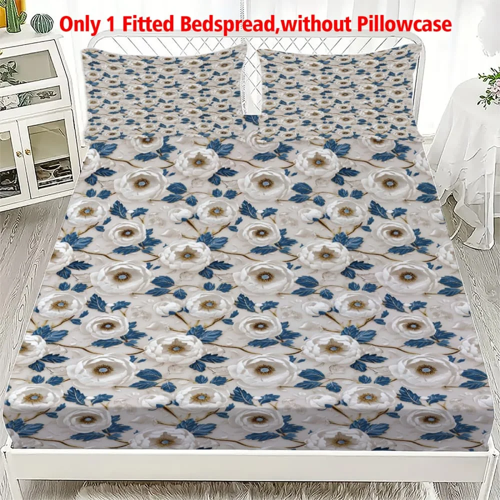 1pc Elegant 3D Peony Print Fitted Sheet Deep Pocket Elastic Mattress Cover Single Double Queen King Bedroom Decor