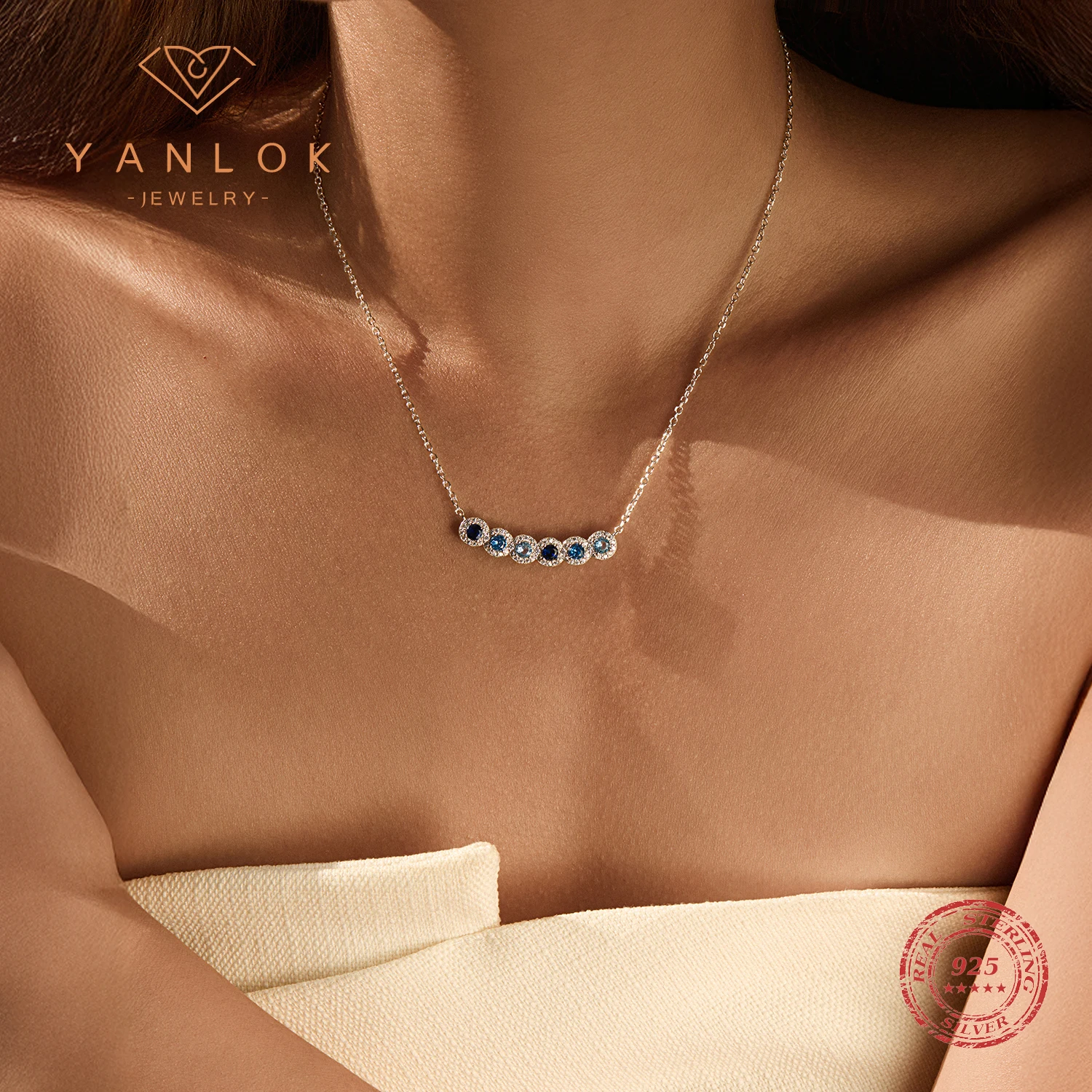 YANLOK 925 Sterling Silver Sparkling CZ Necklace Fashion Round Stackable Pendant Necklace For Women Fine Jewelry