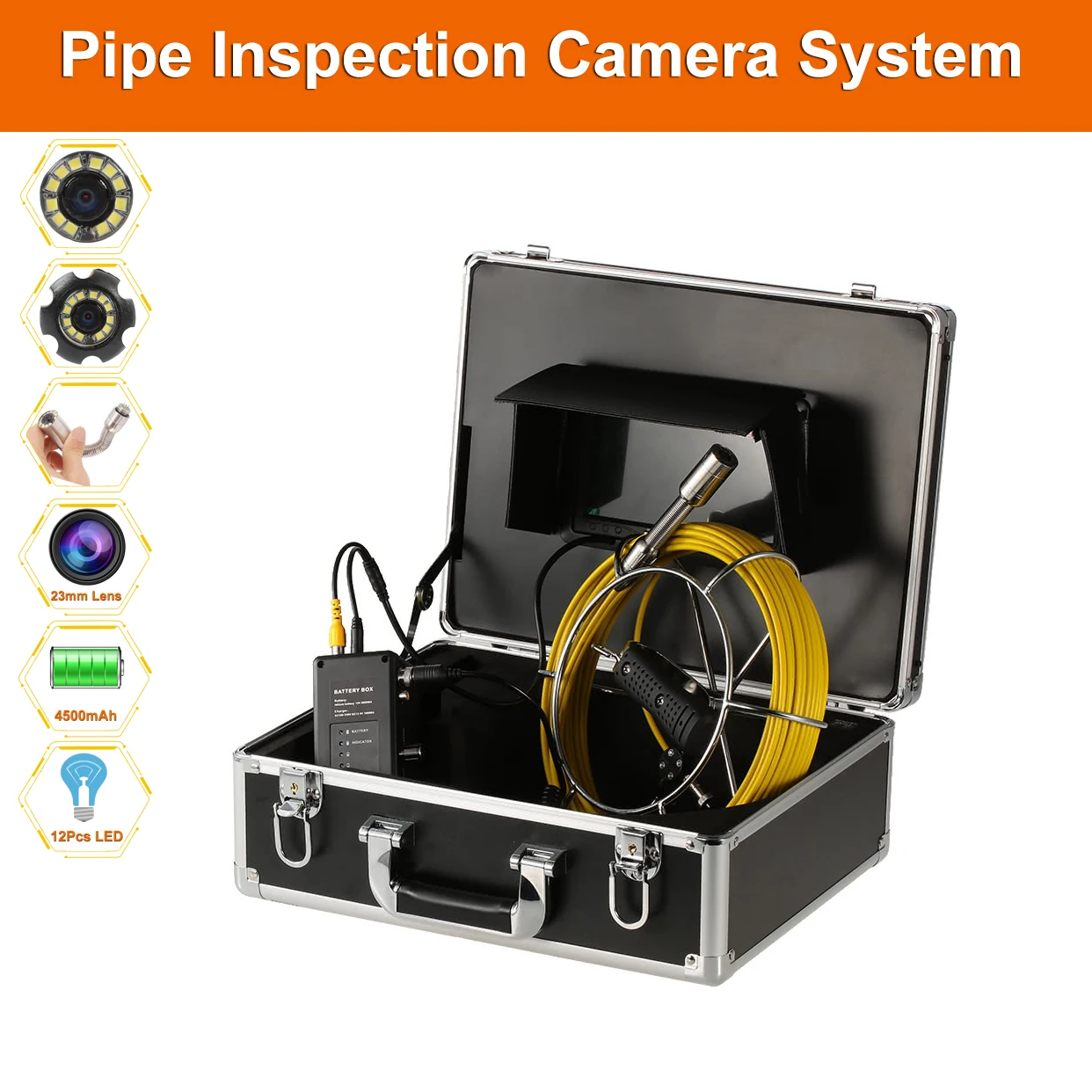 

1000TVL 23mm Lens Waterproof Sewer Pipe Drain Inspection Camera 7" LCD Industrial Pipeline Endoscope WIth 20m/30m/40m/50m Cable