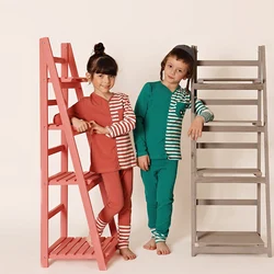 AA-Children clothes 2pcs top and pants half striped pajamas kids clothes boy/girl clothes front opening long sleeves all season