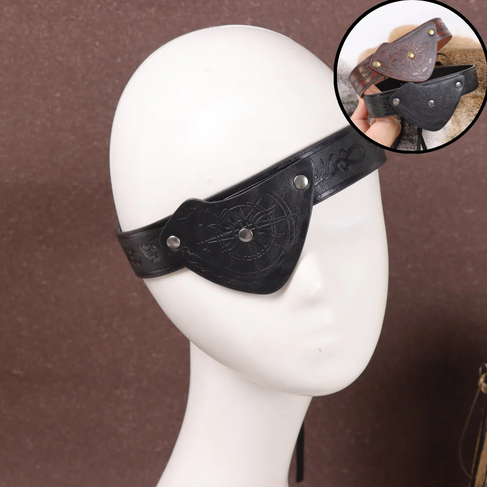 Mittelalterliche geprägte Piraten-Augenklappe, Vintage-Augenmaske aus Kunstleder, Wikinger-Zubehör, Renaissance-Augenabdeckung, Cosplay
