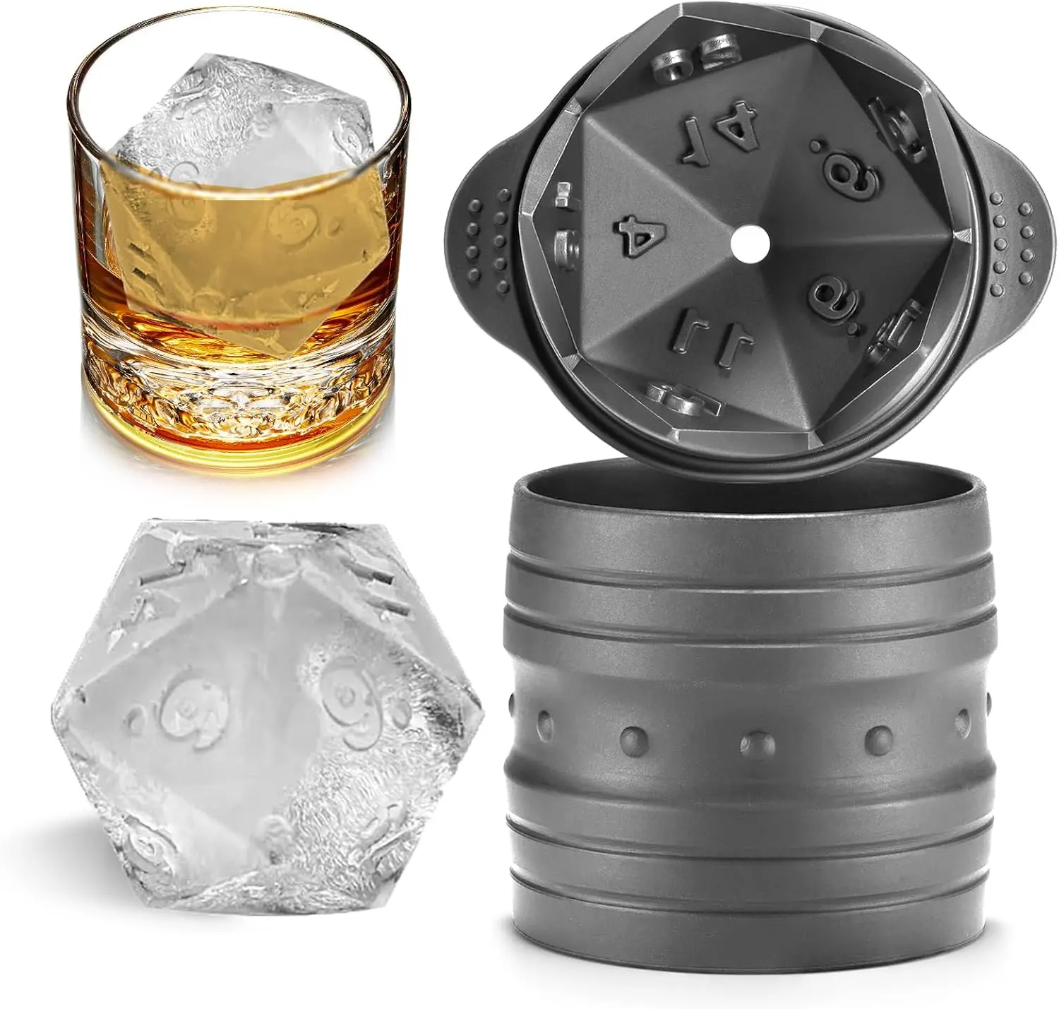 Molde de Hielo con Forma de Dado D20 para Regalos de Jugadores de DND, Regalos Originales para Navidad, Bandeja de Silicona Grande para Cubitos de Hielo para Cócteles y Whisky