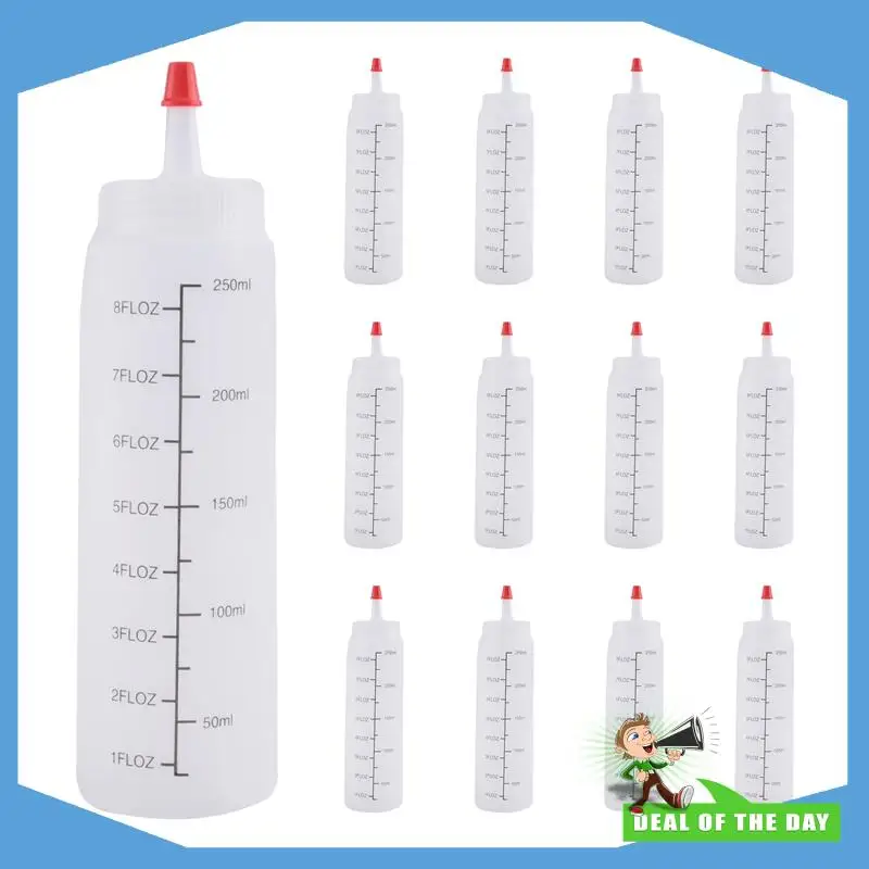 24-Stunden-Lieferung, 12er-Pack, 8-Unzen-Gewürz-Quetschflaschen mit rotem Spitzenkappe – robuste Kunststoff-Spritzflasche für Ketchup, Saucen, Sy