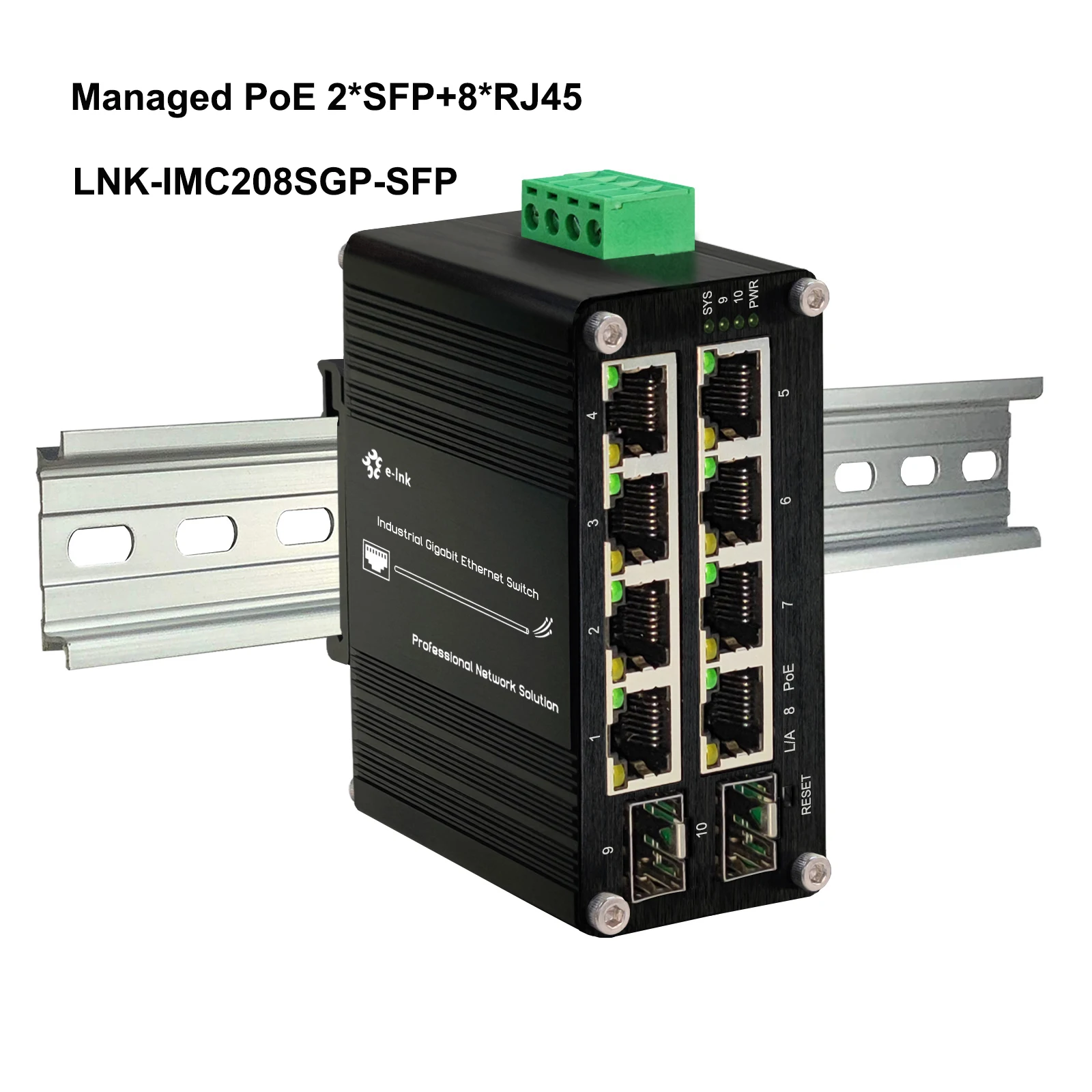 

Mini Industrial 8 Ports PoE Ethernet Switch with 2 SFP Port, 10/100/1000Mbps, WEB Management, Redundant Power 48-57V DC Input