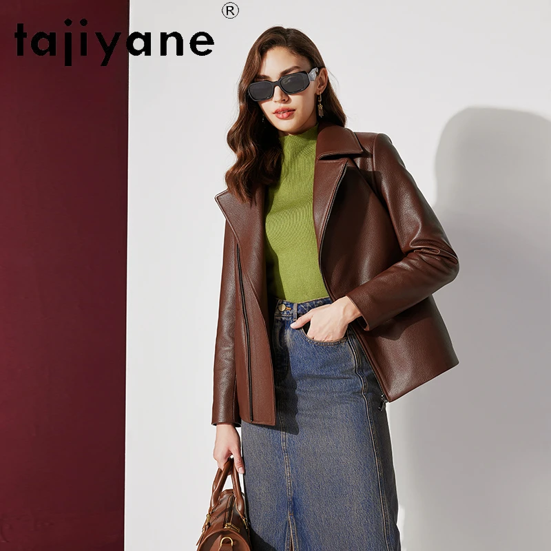 Tajeyane-Chaqueta de piel de oveja para Mujer, abrigo de piel auténtica con patrón de lichi, chaquetas de cuero Natural a la moda