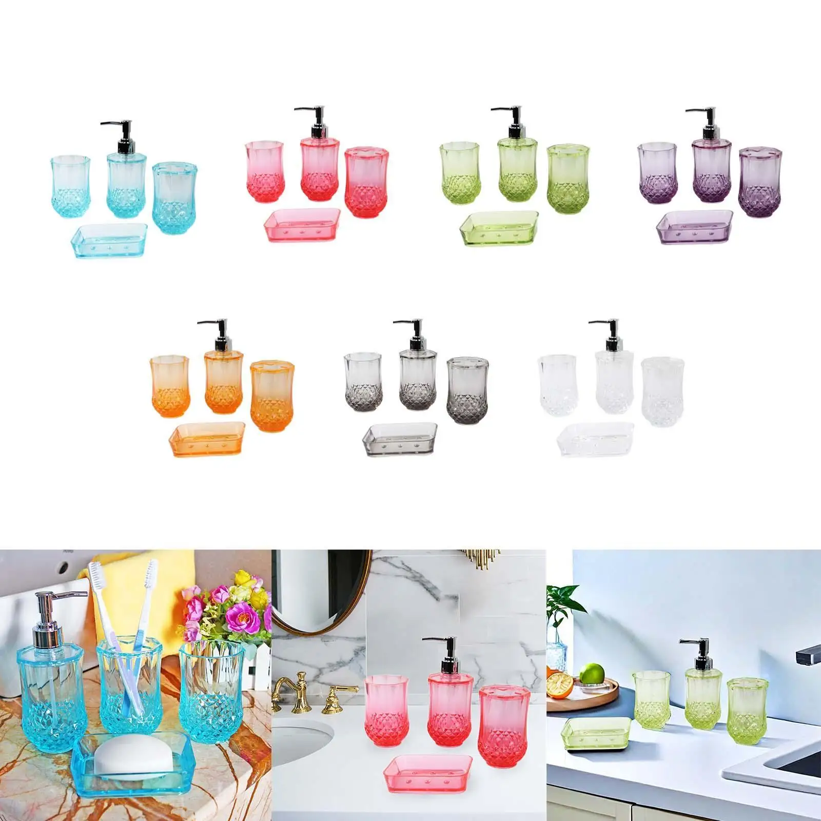 4 Pieces Toothbrush Holder Soap Dispenser Apartment Essentials Acrylic Soap Dish Bathroom Accessories Set for Countertop