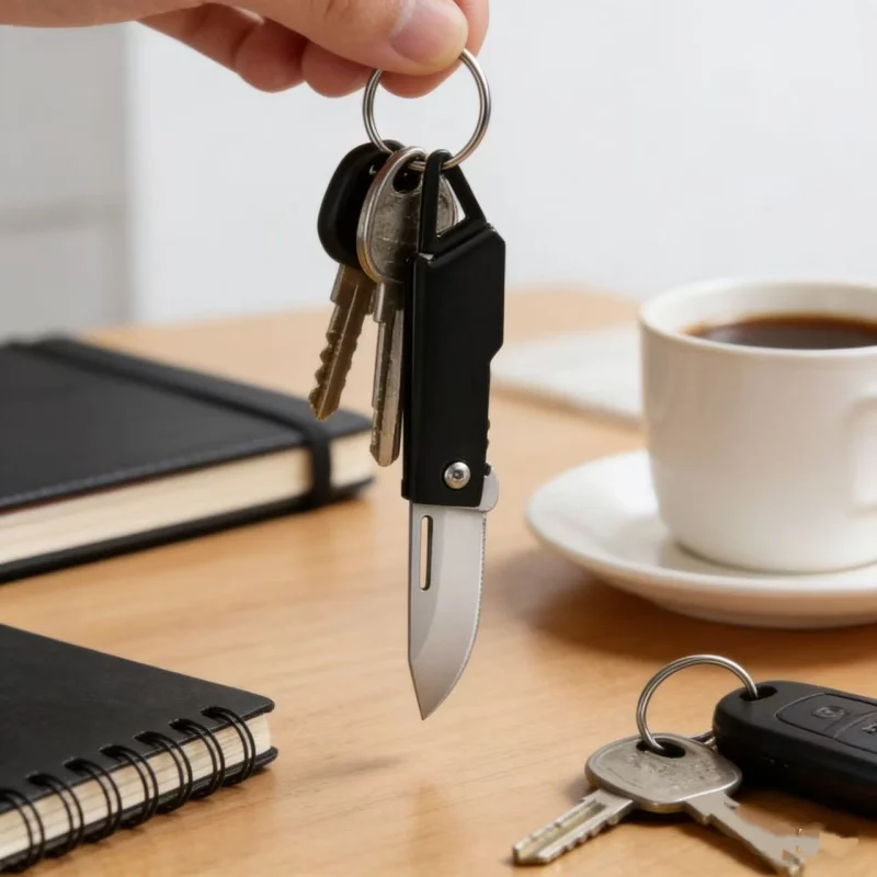 Klappmesser mit schwarzem geflochtenem Schlüsselanhänger-Set, scharfer tragbarer Taschenmesser, Mini-Messer für Camping & Paketöffnung, ideales Geschenk – Detail 4