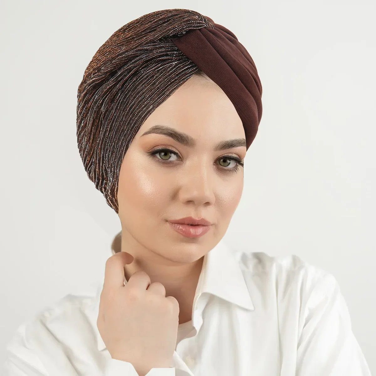 Shimmer Indian Hat Twist Knot Bonnet Muslim Hijab Turban Women Chemo Cap Hair Loss Headscarf Beanies Head Wrap Turbante Mujer