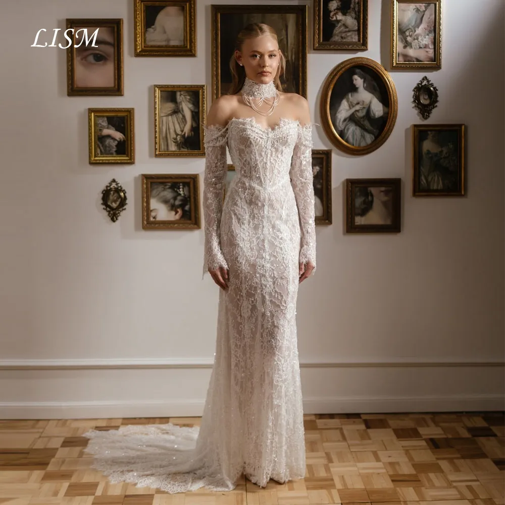 

LIAM Милое свадебное платье трапециевидной формы с открытой спиной и длинными рукавами, шелковое кружево, элегантные свадебные платья по индивидуальному заказу, платья de novia