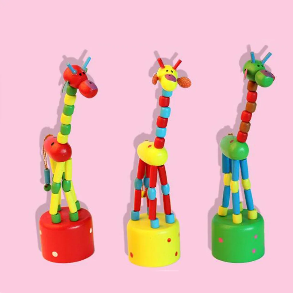 Wooden Spring Rocking Giraffe Toy Cute Funny Animal Toy Children Educational Toy Children Birthday Gift Random Colors