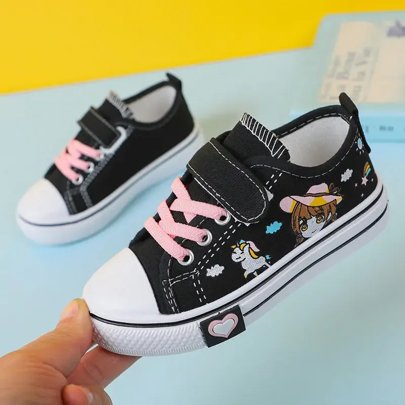 Children\'s  New Spring Canvas Shoes Cartoon Graffiti Children\'s Casual Shoes for Girls Comfort Fashion Kids Flat Tennis Sneakers