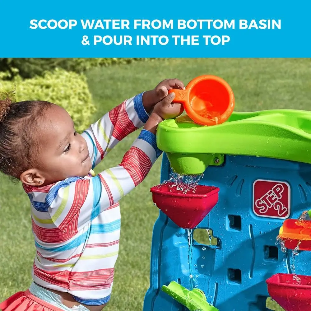 Muro di scoperta della cascata, tavolo sensoriale per attività di acqua e sabbia a doppia faccia per bambini, giocattoli estivi all'aperto, accessori giocattolo da 13 pezzi