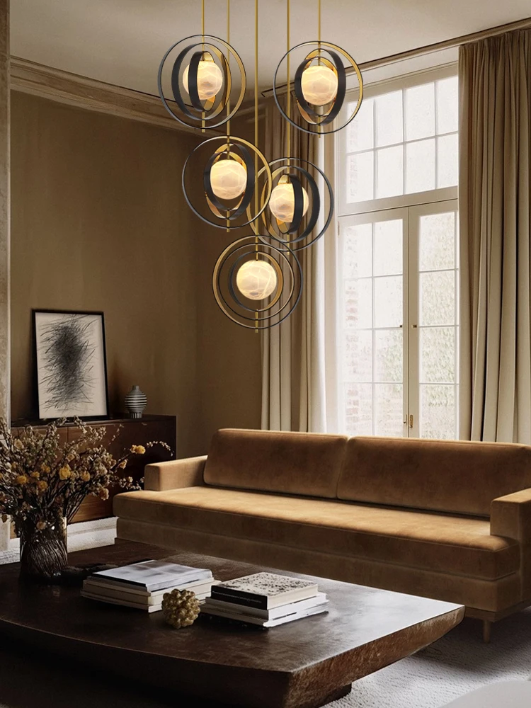 

2025 New Trend Marble Globe Dimming LED Pendant Light Alabaster Hanging Lamps Lustre Suspension Luminaire Lampen For Living Room