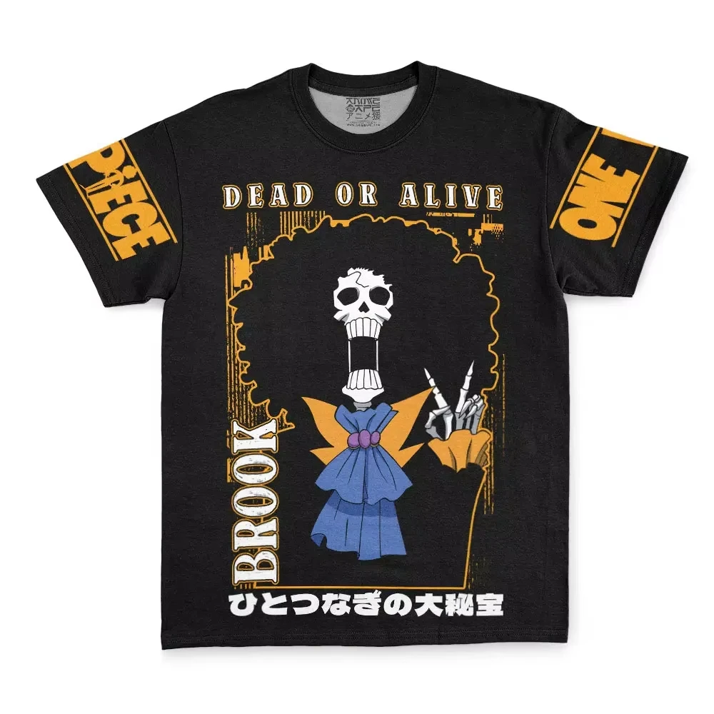 Men's One Piece Brook Dead or Alive Double Sided T-Shirt Black Anime Skull Pirate Graphic Cotton Men and Women Short Sleeve Tee