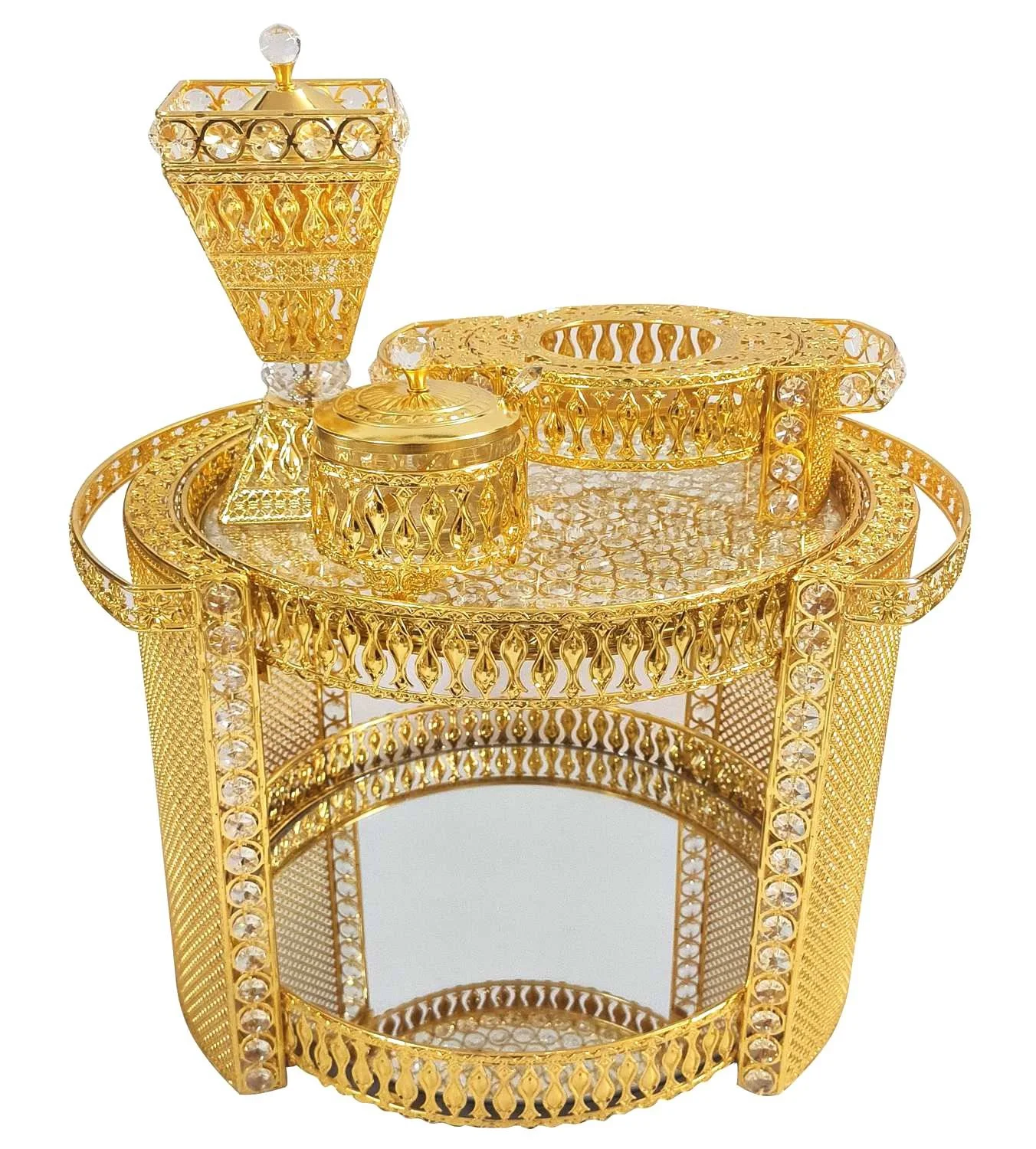 2025 Hot Sale Fancy Metal Table Set with Porcelain Coffee Cup and Saucers