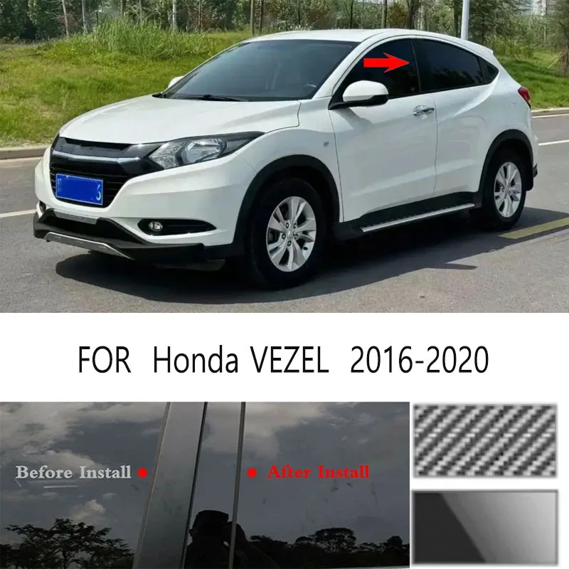 For Honda VEZEL  2016-2020 Glossy Black Window Door Column B C Pillar Post Cover Trim Auto Sticker Styling