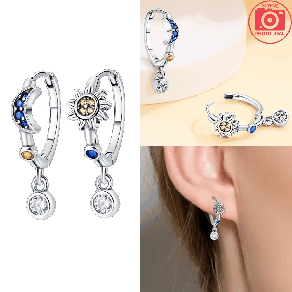 

Серьги-кольца Starry Moon для женщин, серьги с изображением звездного неба, оригинальные серебряные серьги 925 пробы, подарок на День святого Валентина, женский аксессуар