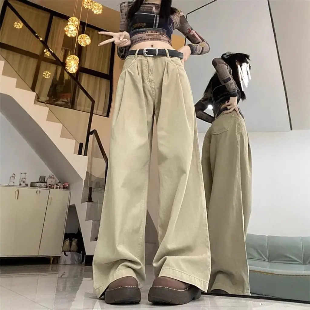 

White High-Waisted Wide-Leg Pants Jeans for Women New Design Straight Cut Customer Order Large Size Available