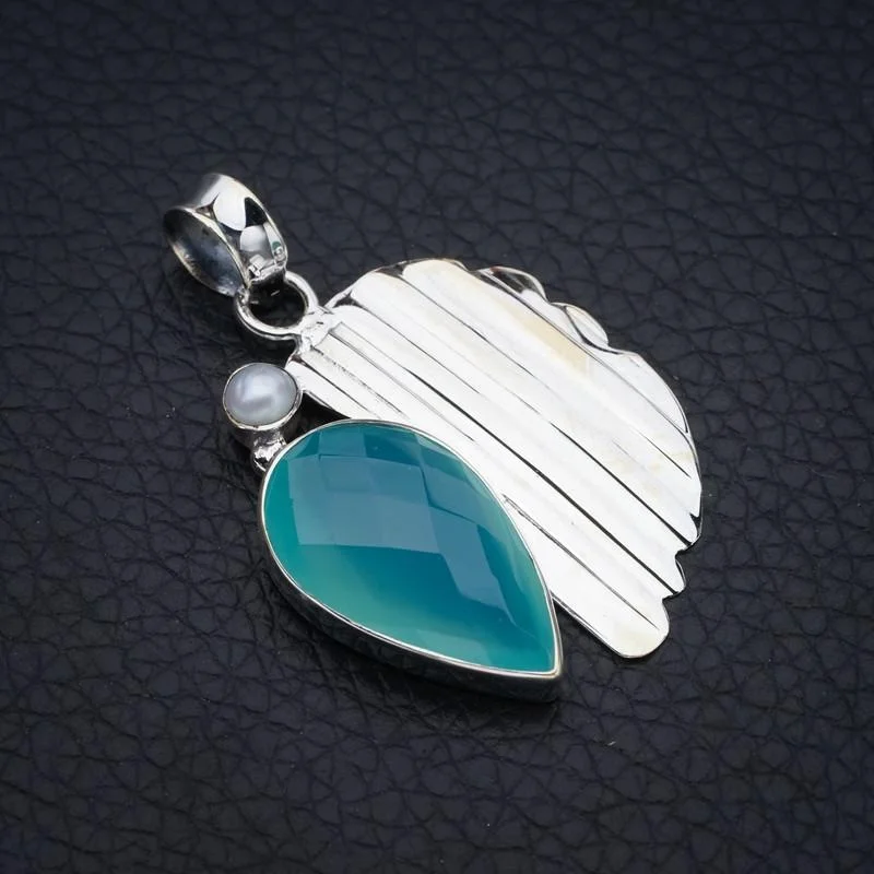 

StarGems Chalcedony River Pearl Leaf Handmade 925 Sterling Silver Pendant 1.5" F3972