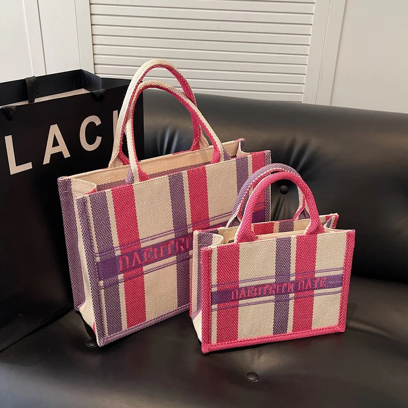 

‌ Модная холщовая большая сумка 2025 года для женщин ‌ - Большая сумка через плечо в корейском стиле с цветными блоками, стильный просторный кошелек через плечо