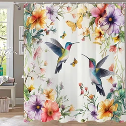 Flowers Butterfly Print Shower Curtains 4 Piece Carpet Toilet Cover Bath Mat Pad Set Bathroom Curtain with 12 Hooks Home Decor