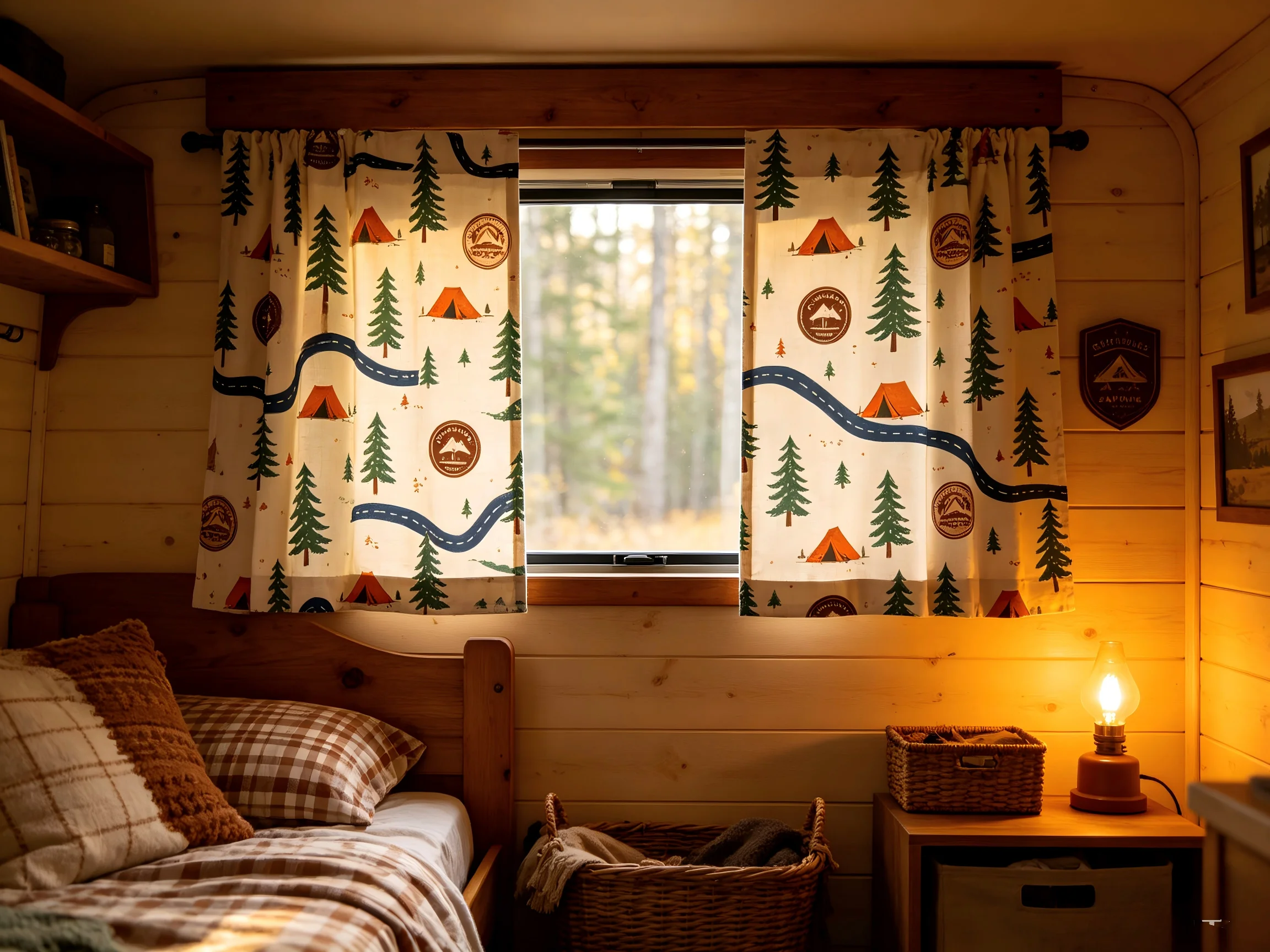 200116    Vintage camping printed twill fabric short curtain