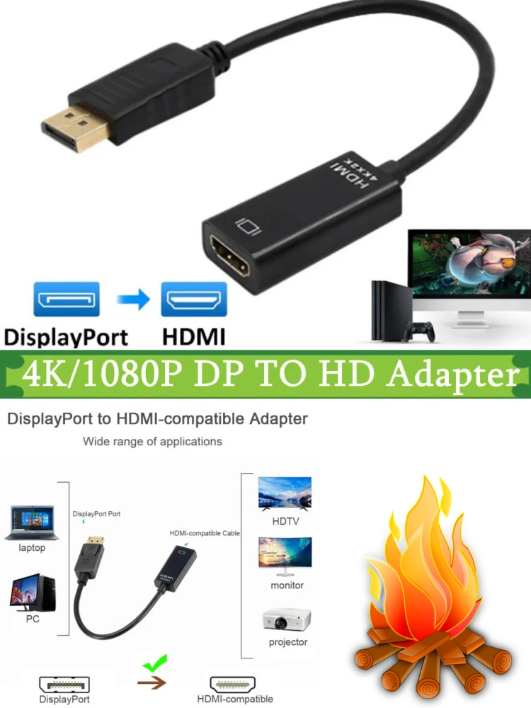 Adaptateur convertisseur DP vers HDMI 4K 1080P mâle vers femelle, câble adaptateur Audio vidéo Compatible DisplayPort vers HDMI pour PC TV ordinateur portable