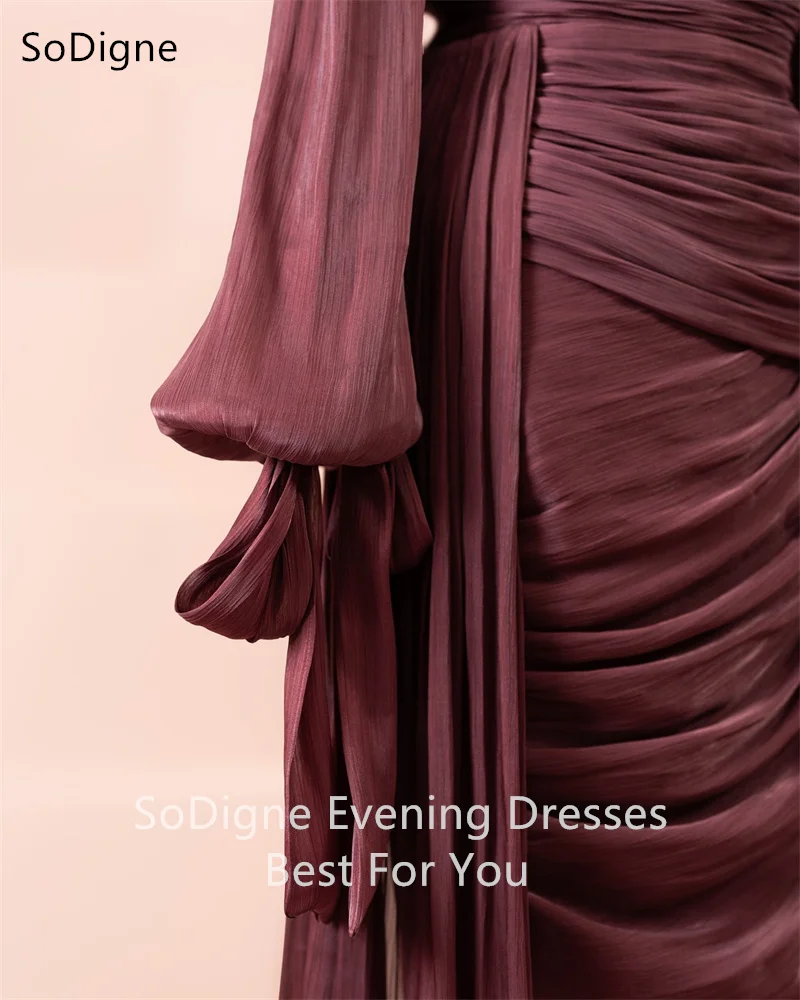 SoDigne アラビアイブニングドレスフルスリーブ O ネックプリーツフォーマルドレス床の長さの結婚式のゲストプロムパーティードレス 2025 カスタマイズ