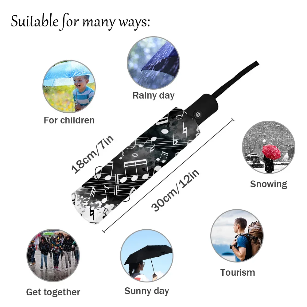 Musical Note Watercolor Splash Rain Foldable Umbrella for Women Males Eight Strands Sunny Umbrella Fully-automatic Umbrella