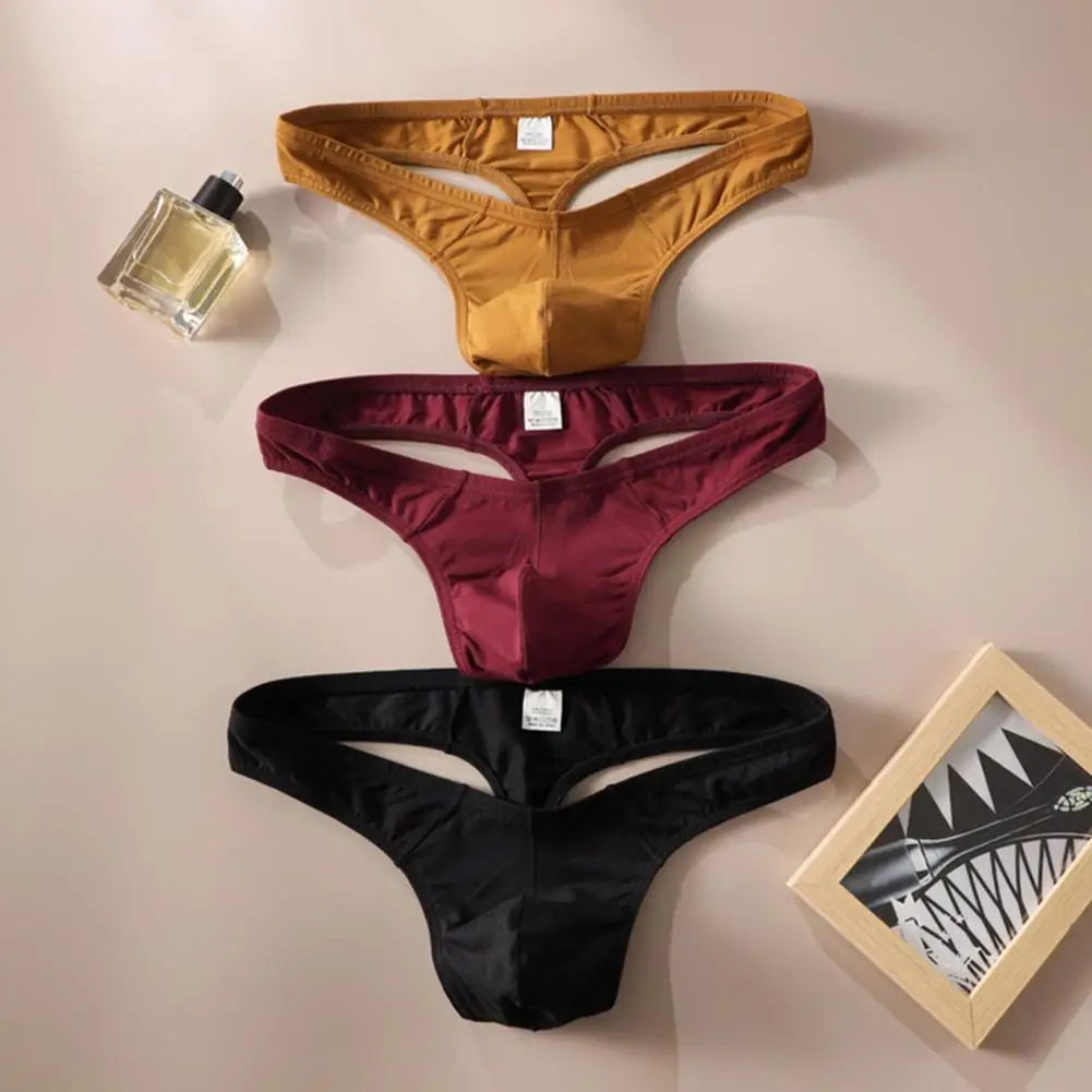 Three-dimensional Pouch Thong Men's Low-waisted Thong Underwear T-shaped Cut Briefs with U Convex Supportive Pouch for Daily