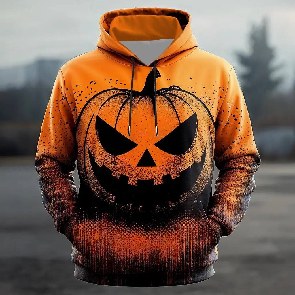 Fashion 3D Pumpkin Print Men\'s Hoodies Funny Cat Pattern Sweatshirts Hip Hop Trend Halloween Clothing Autumn Oversized Pullover