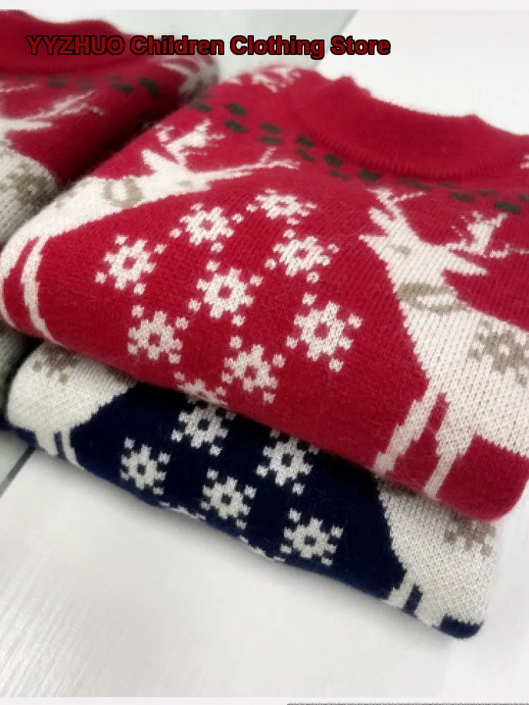 Kids Pullover Sweater Boys Girls Autumn Winter Red Christmas Knit Sweater Solid Color Warm Base Layer Top Newborn