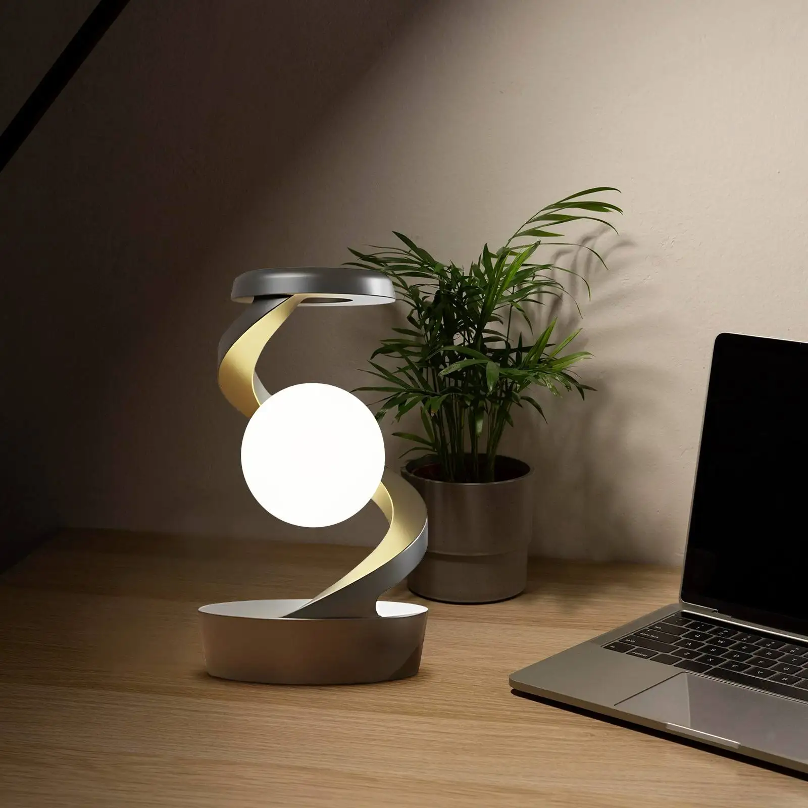 C2 Rotating Moon Desk Lamp With Phone Wireless Charging Sensor Control Table Lamps Decorative Desktop Room Home Lamp Night Light