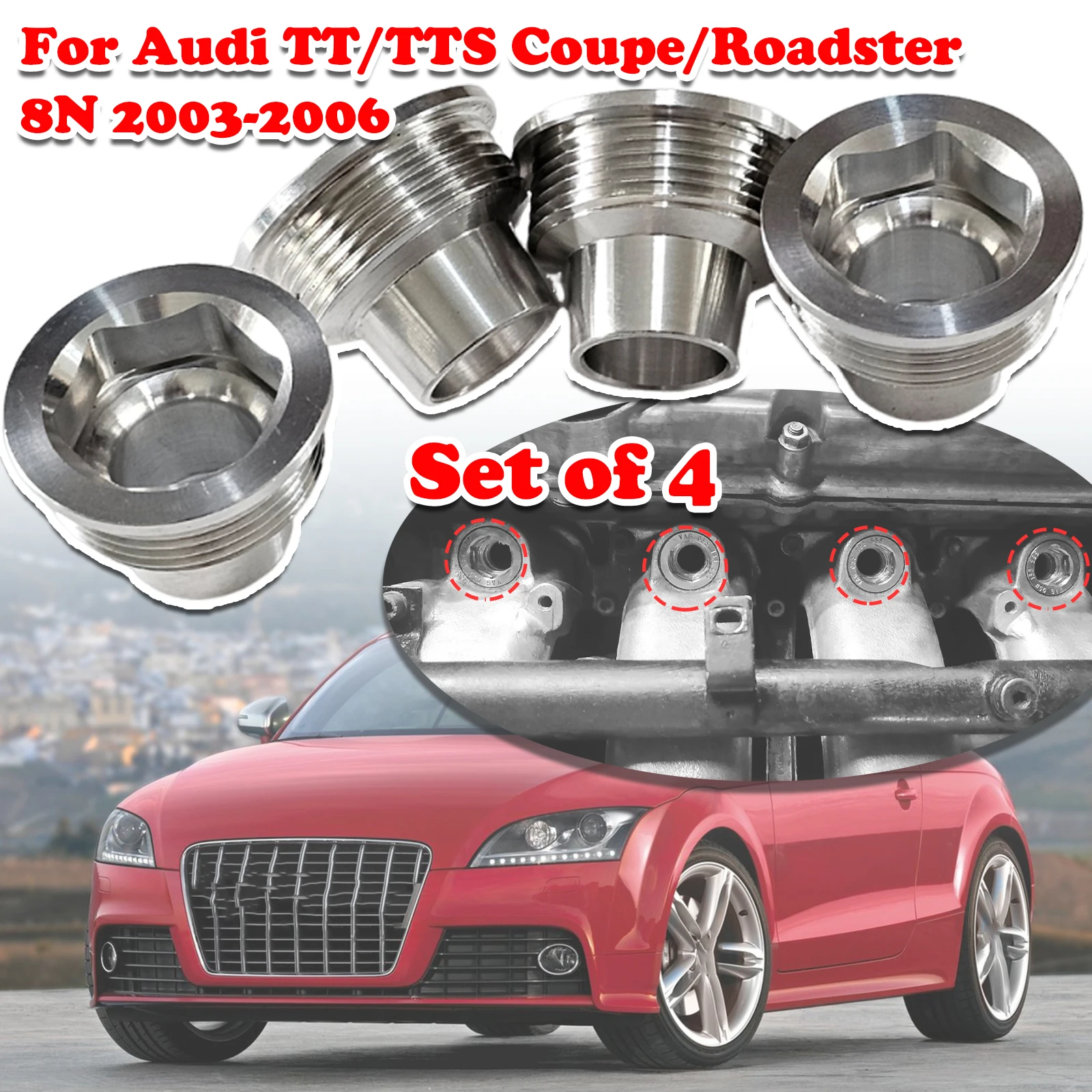 

Set of 4 For Audi TT/TTS Coupe/Roadster 8N Upgrade Aluminum Fuel Injector Insert Cup Seat Car Replacement Parts 2003 2004 - 2006