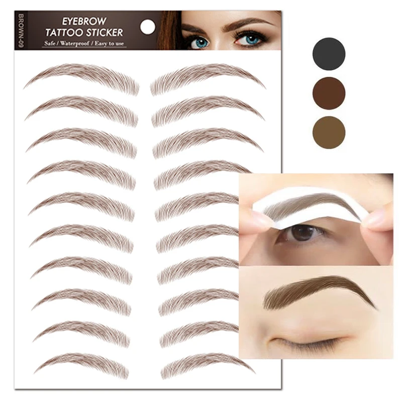 6D Eyebrow Tattoos Sticker Waterproof Long Lasting Natural Hair-Like Fake Eyebrows Stickers for Brow Grooming Shaping 10 Pairs