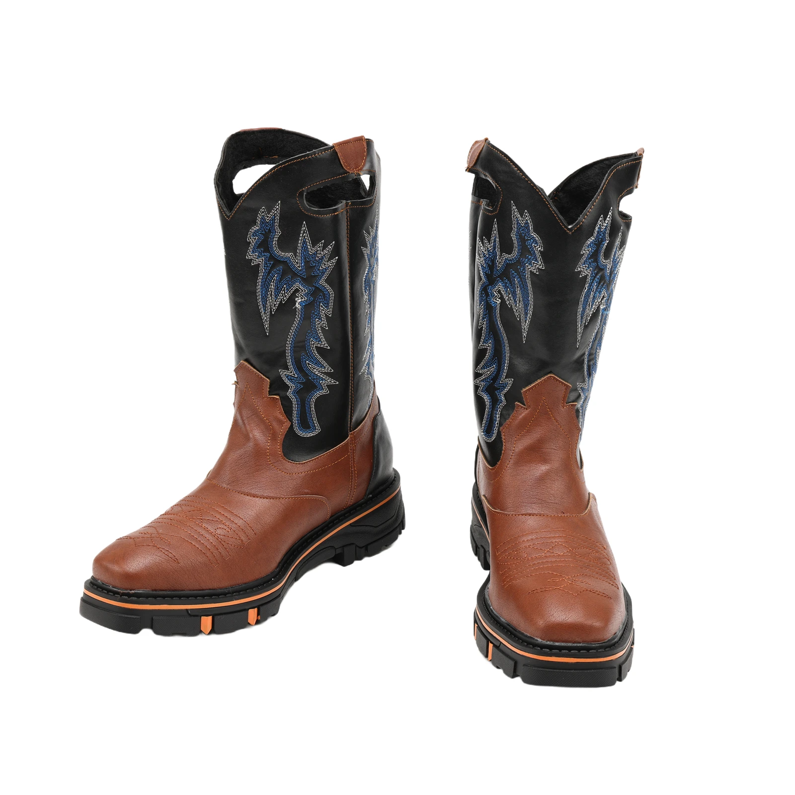 Bottes de luxe brodées pour hommes, mi-mollet, Cowboy occidental, bottes de moto à bout pointu, mi-mollet, chaussures rétro conçues pour hommes