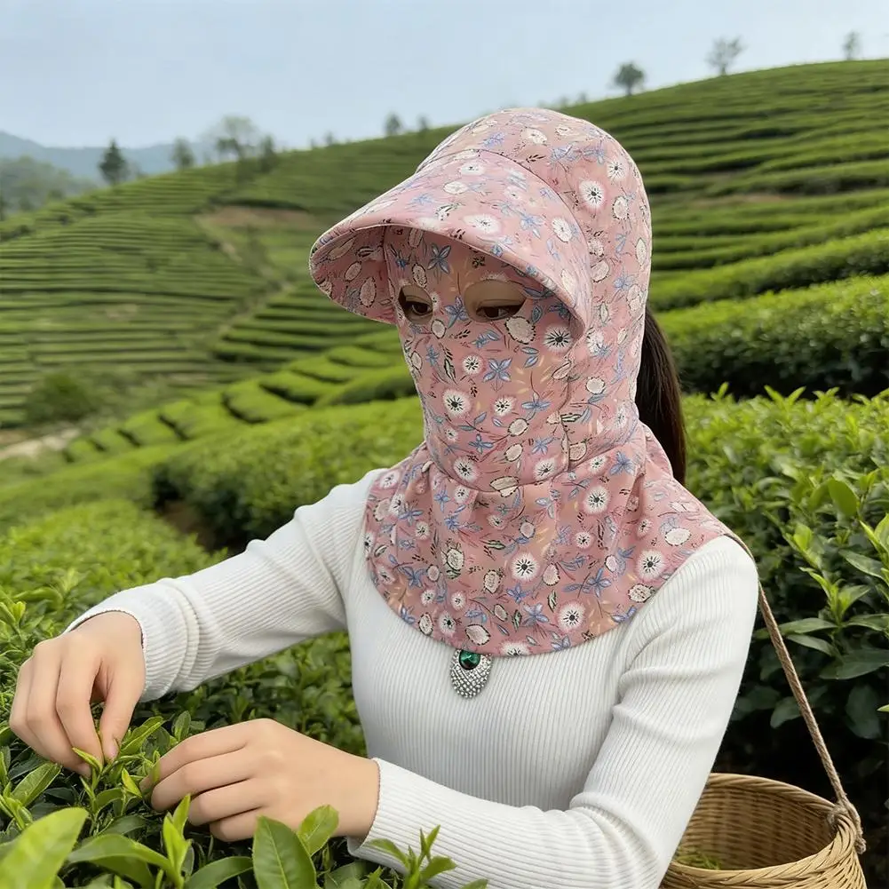 Breathable Floral Sun Hat with Face Cover, Full Coverage UV Protection for Gardening, Farming, Hiking & Travel