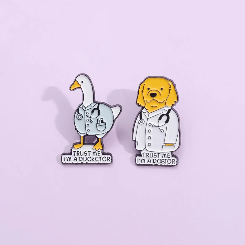 

Cute Cartoon Goose Doctor Dog Enamel Pins Funny Trust Me I'm A Dogtor Veterinary Brooches Lapel Badge Jewelry Accessories Gift