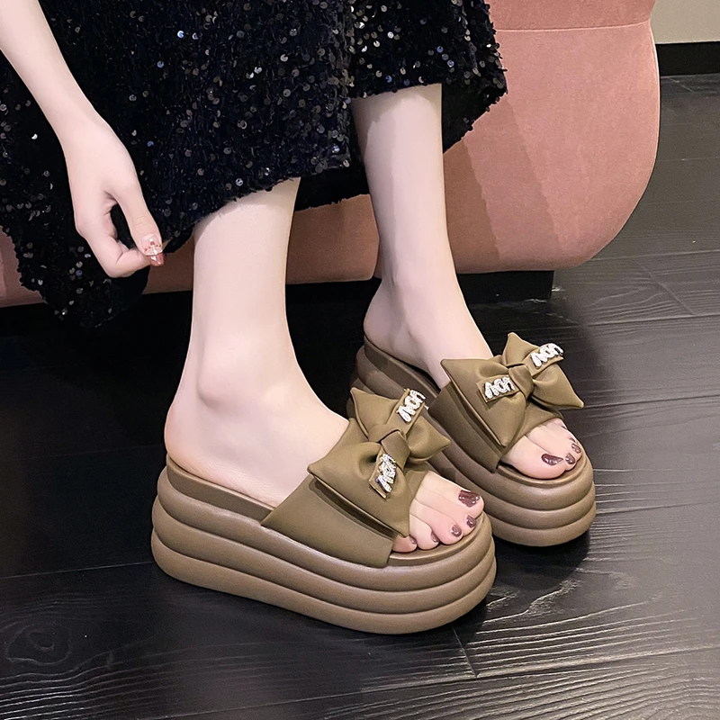 New Summer Women Slippers 2024 Thick Sole Dad Shoes Casual Platform Beach Flip Flops Leisure Flower Sandals Sneakers Woman 8.5CM