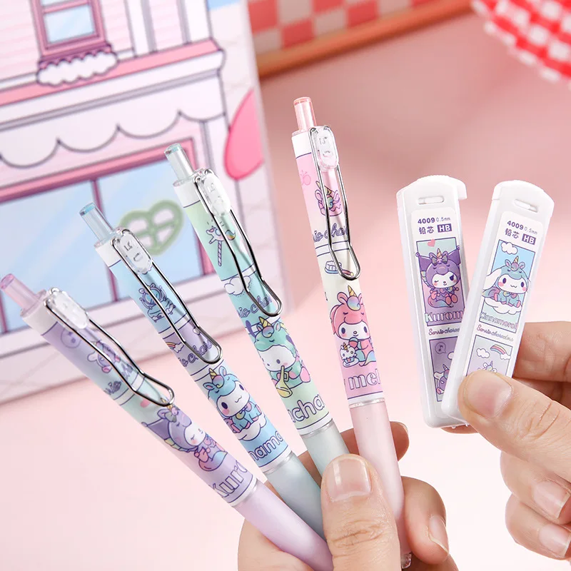 1/2/4 SZT. zestaw ołówków Kuromi Cinnamoroll, nowy kreatywny zestaw ołówków dla uczniów, urocze ołówki z kreskówkami, łatwe do pisania, trudne do złamania, wymienne wkłady grafitowe c