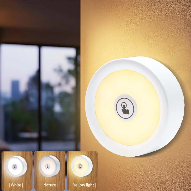 

Mini LED Night Light Touch Button Need AAA Battery Magnetic Wall Light Dimmable Wireless Bedroom Kitchen Stair Night Lamp