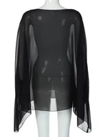 Woman Clothes See-through Chiffon Blouses Sexy Fashion Solid Cover-ups Ladies Elegant Night Club Tops White Black Streetwear - Image 6