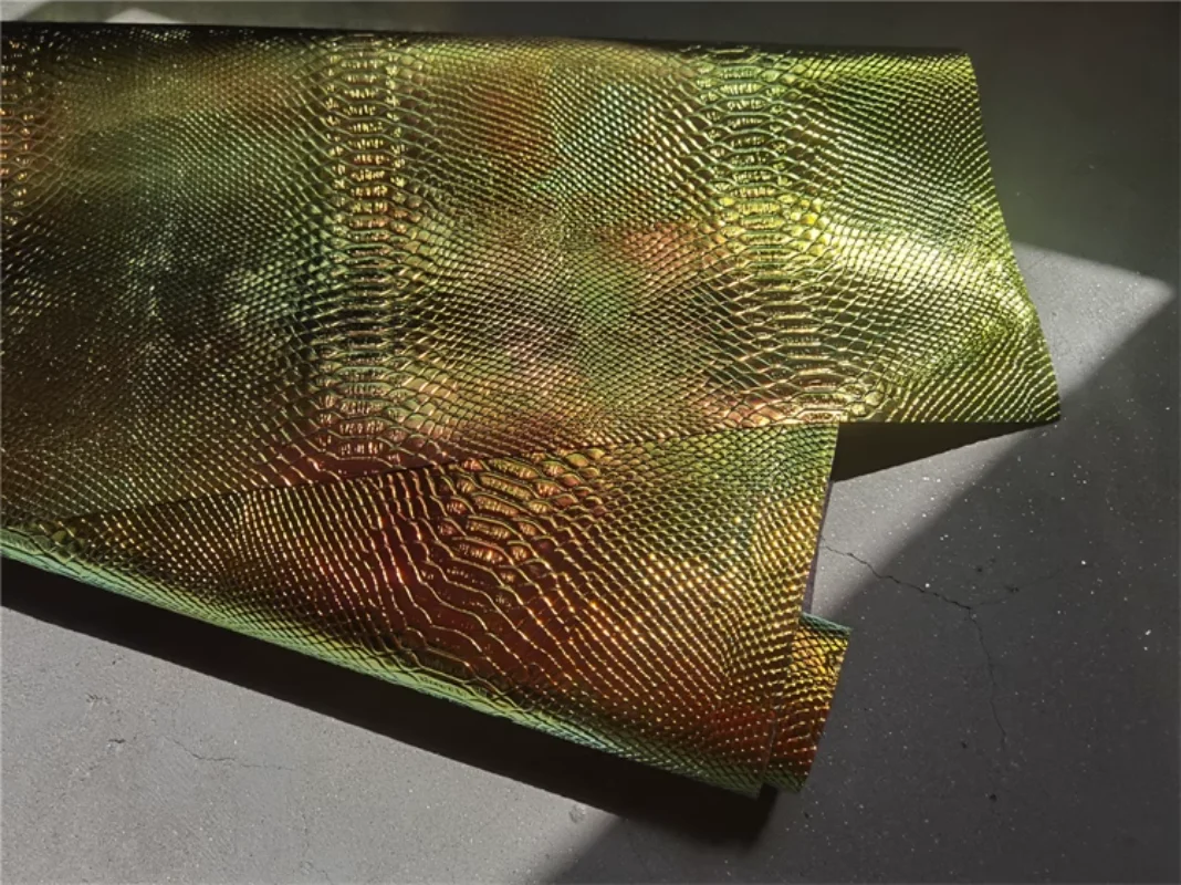 Snake Skin Grains Leather Fabric Gold Green Gradient DIY Patches Bag Decor Stage Cosplay Dress Clothes Designer Fabric