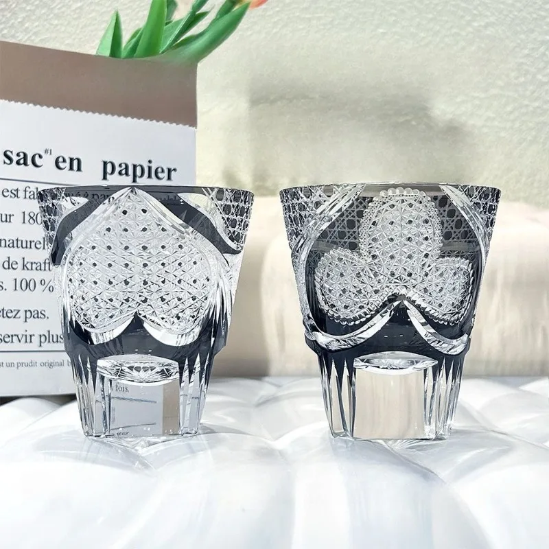 Poker series peach heart plum blossom square double cup design crystal cup light luxury gift cup