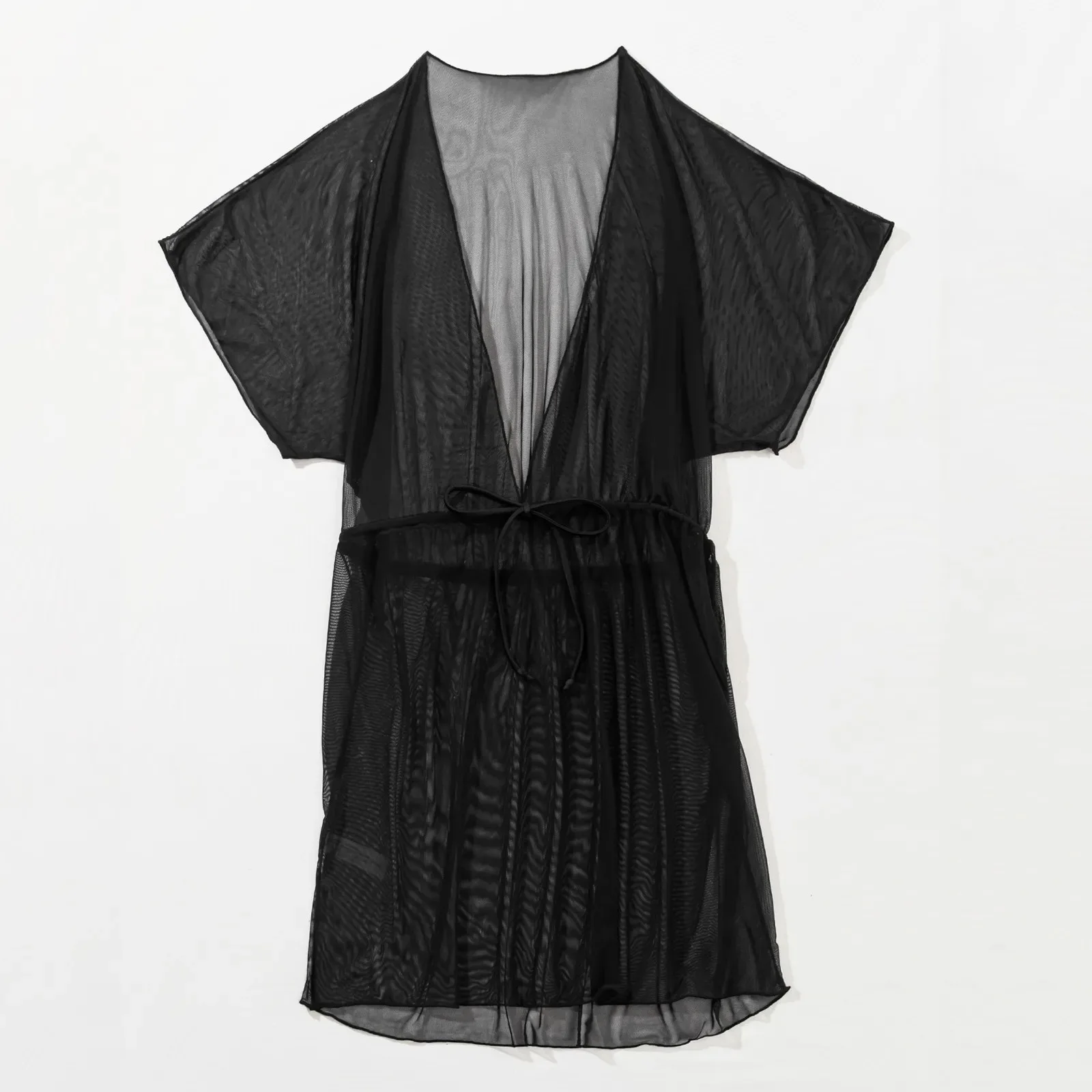 Copricostume da spiaggia in rete trasparente Copricostume da bagno sexy con scollo a V Bikini Abito da spiaggia con coulisse in vita Costume da bagno bianco nero Pareo